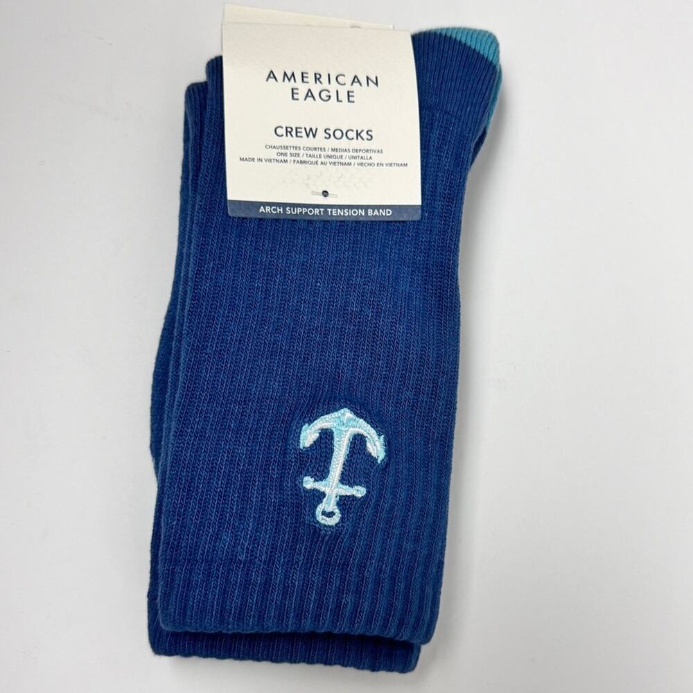 American Eagle Women's Preppy Style Crew Socks with Anchor Design One Pack NWT